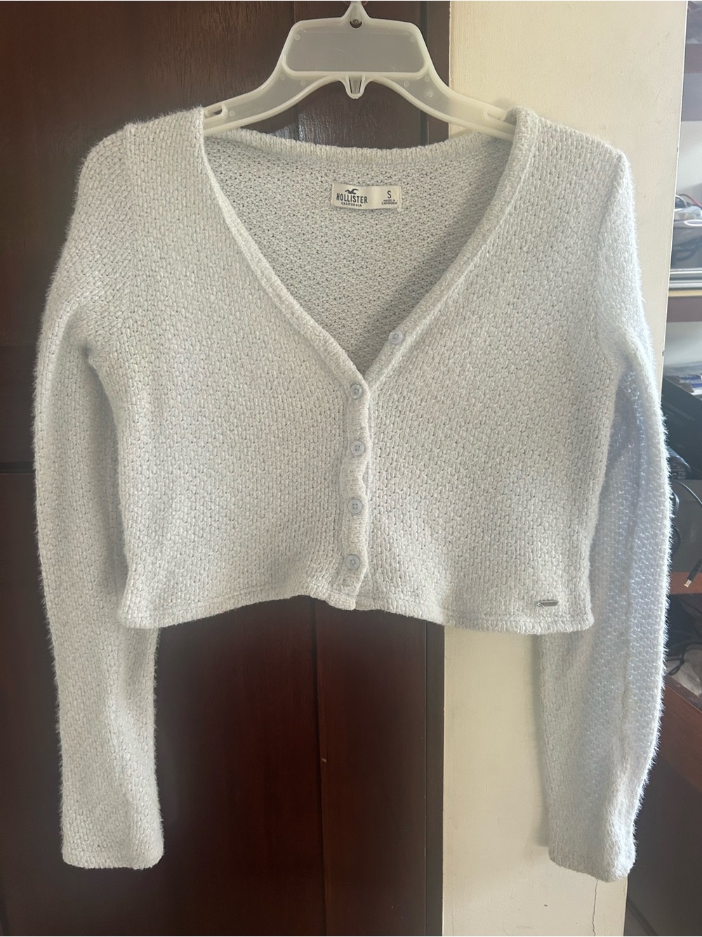 Hollister Pale Blue Cropped V-Neck Button Cardigan
